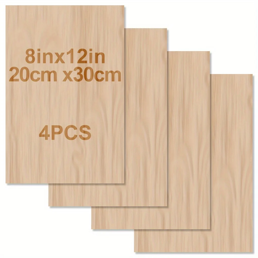 4pcs/8pcs/12pcs Wood Sheets For Crafts -12x8in/20*30cm - 2mm Thick Plywood Sheets With Smooth Surfaces Squares Wood Boards For L: CHERRY