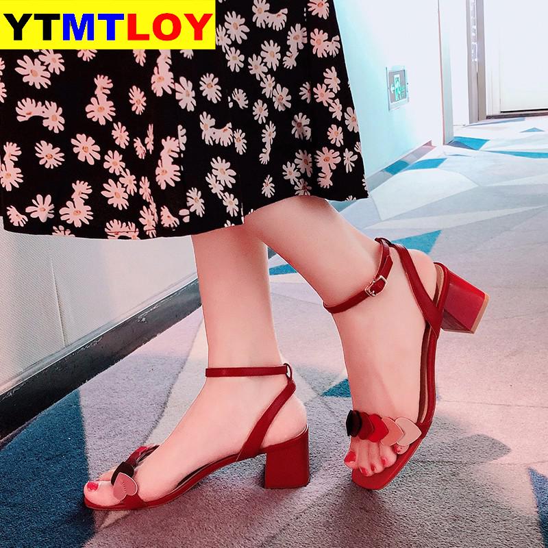 Sandals women's summer word buckle belt with thick heel summer heels