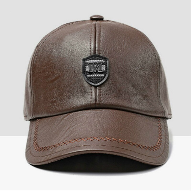 PU Snapback Hat Cap Men Male Baseball Cap Hip Hop Faux Leather Vintage Trucker Hat For Old Men Casual Winter Bones: light coffee