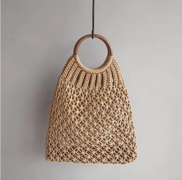 Vrouwen Toevallige Strozak Zomer Strand Hand Geweven Bag Polsbandjes Tote Netto Hollow Out Schoudertas Handtas: Bruin