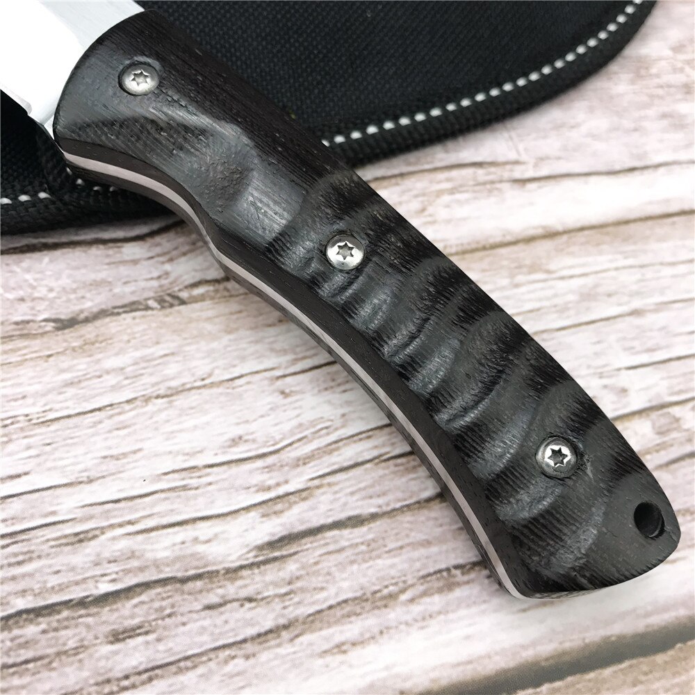 Fixed Blade Knife 5CR13MOV Stainless Steel Blade Straight Knife Black Ebony Handle Nylon Knife Sheath