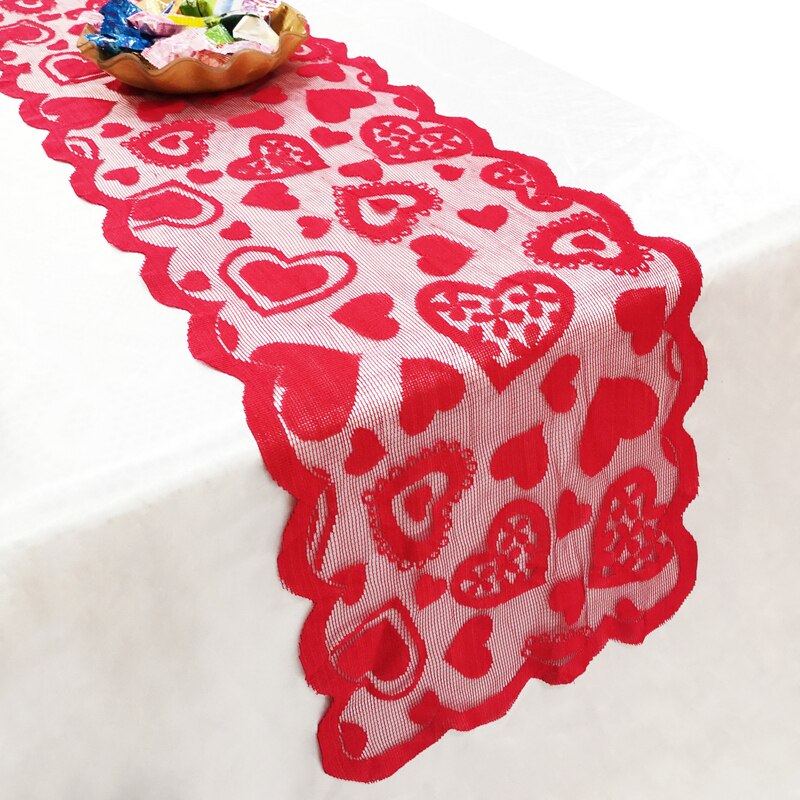 Valentine's Day Red Lace Fabric Table Cloth For Wedding Party Decoration Modern Table Runner Tablecloth