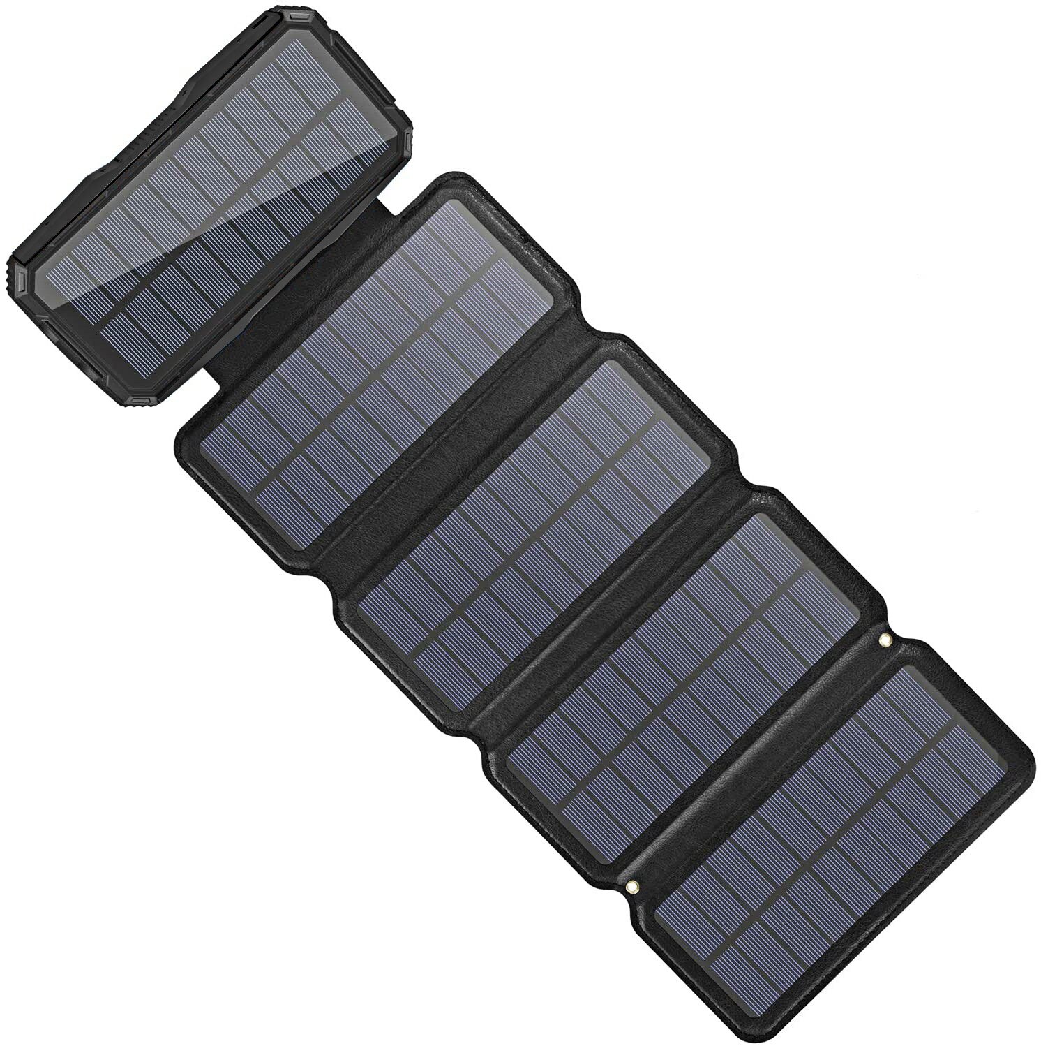 Solar Charger 26800mAh PD Portable Power Bank 5 Panels 7.5W High Efficiency With Ultra Bright 60-LED Panel Light and Flashlight: 5 Panels Black