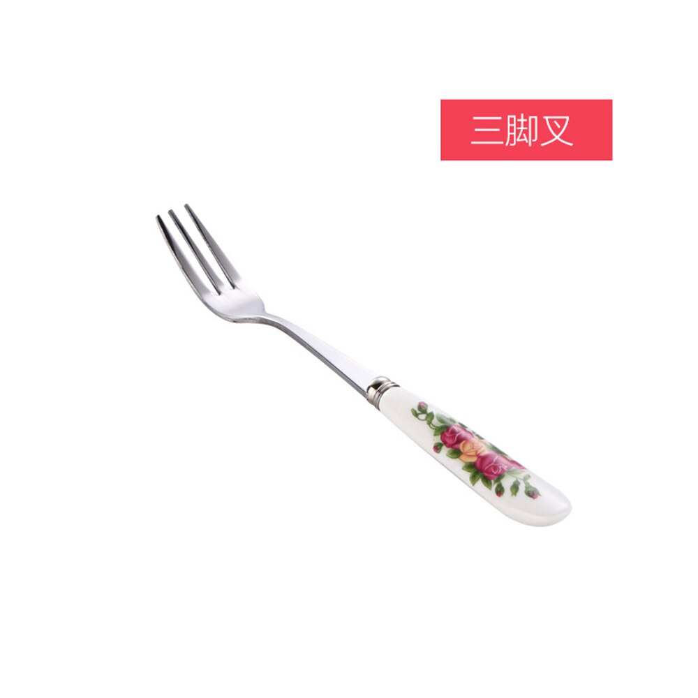 Korean Stainless Steel Metal Ceramic Handle Tableware Spoon Chopsticks Fork Dinner Knife Free Combination Cutlery Set: 7