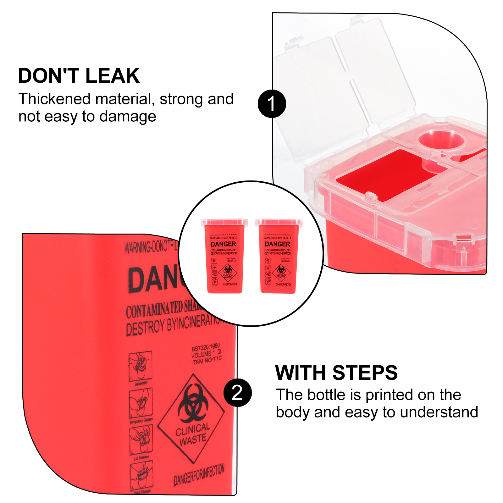 2Pcs Multi-function Sharps Buckets Plastic Disposal Containers Thickened Disposal Boxes