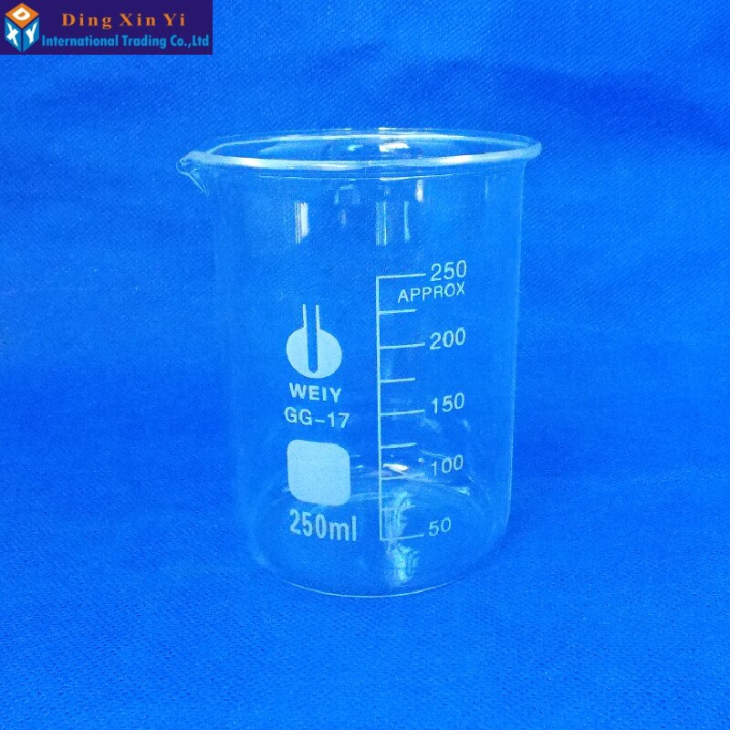 250ml Niedrige Form Becher Chemie Labor Borosilikatglas Transparent Becher Verdickt mit auslauf 1PC