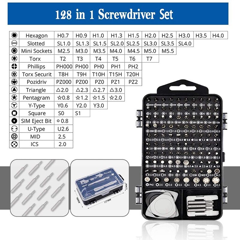 128 In 1 Precisie Schroevendraaier Set Computer Reparatie Tool Kit Voor Brillen Horloge Telefoon Elektronische Schroevendraaier Kit