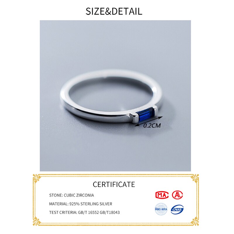 Inzatt Real 925 Sterling Silver Blue Zircon Rechthoek Ring Voor Mode Vrouwen Fijne Sieraden Schattige Minimalistische Accessoires