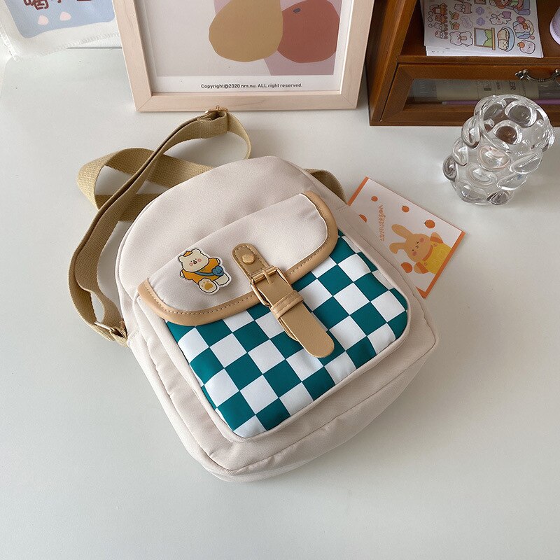 Damen-schultertaschen, karierte rucksäcke, nylon-umhängetaschen für damen, tragbare schultaschen, handtaschen für mädchen