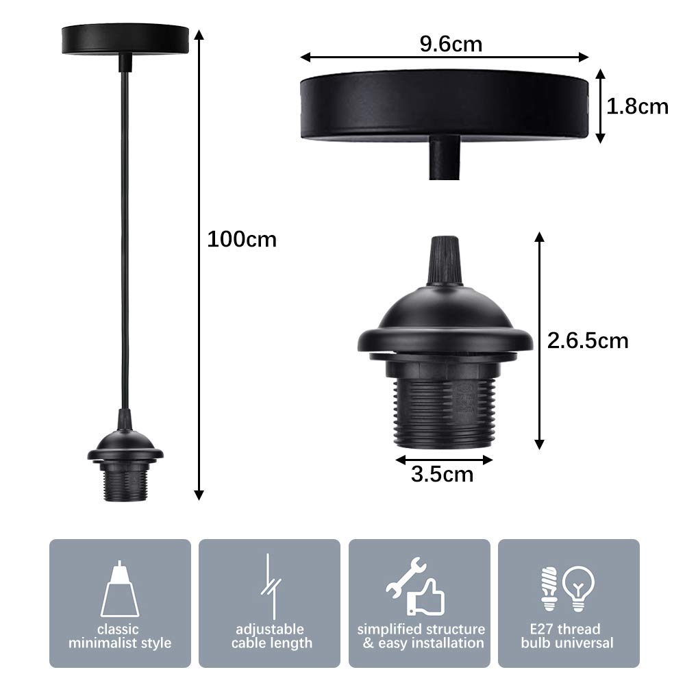 Portalámparas de luces colgantes Vintage, portalámparas E26, E27, con dientes completos, 110V, 220V, Base de lámpara de ajuste de tornillo, Retro, Bullb, Edison, 2M