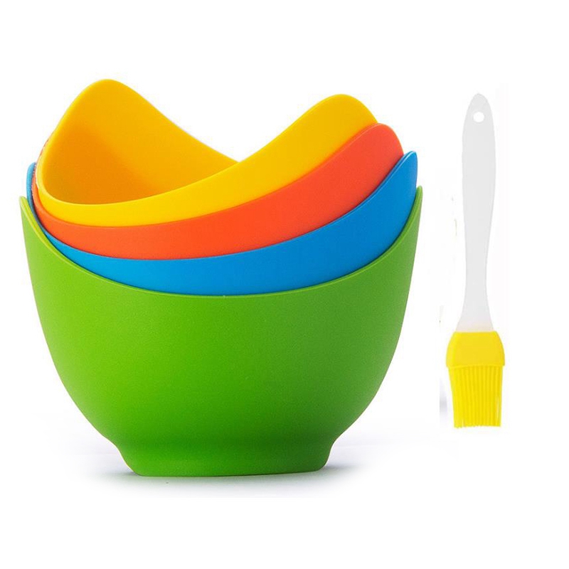Coquetiers en Silicone avec brosse à huile, 4 pièces, coquetiers avec support à anneau, pour la cuisson des œufs au micro-ondes ou au fourneau: Default Title
