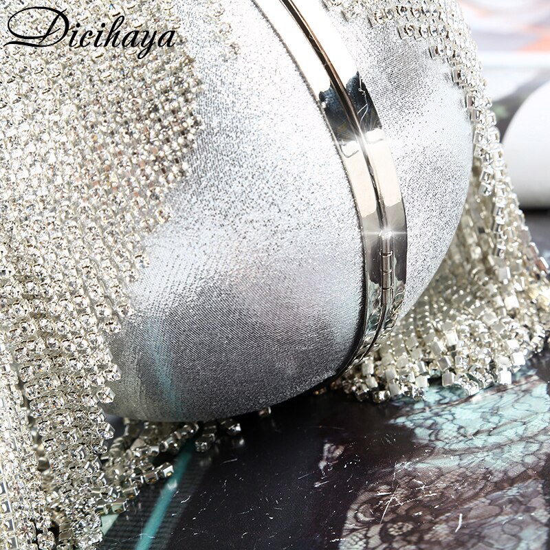 DICIHAYA Tassel Rhinestones Women Evening Bags Chain Shoulder Bag Lady Pearl Handbags Diamonds Round Wedding Party Clutch Bags