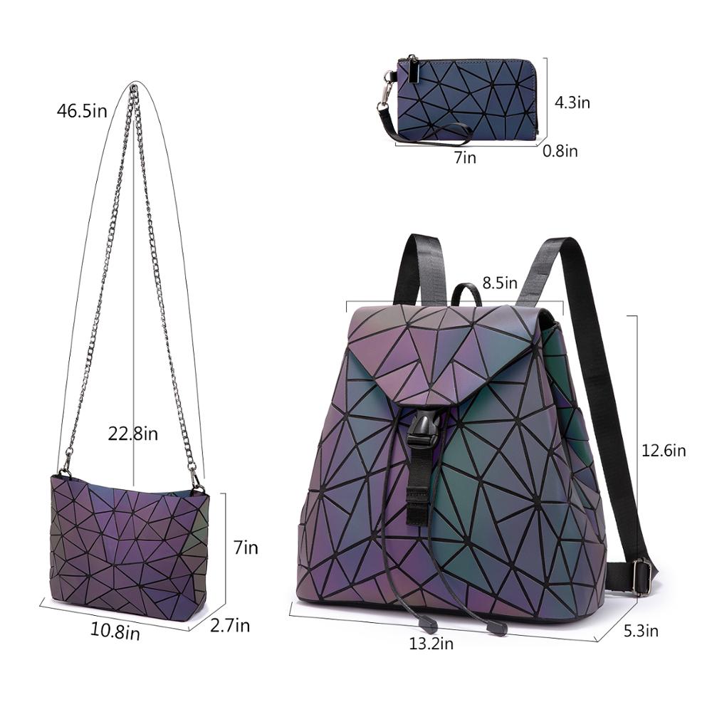 Mochila plegable para mujer, conjunto de 3 uds. De 3 uds., con geométrico