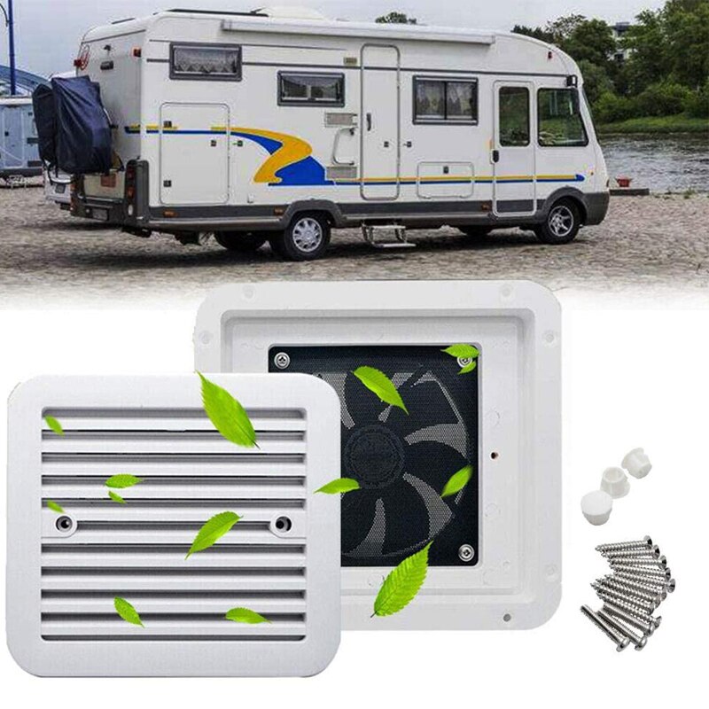 For RV/trailer Exhaust Fan Plastic Cooling Waterproof 12V/24V Rv Trailer Caravan Side Air Vent Ventilation Blade Fan White 1 Set