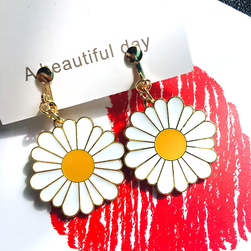 Słodkie stokrotka nausznice bez otworu klipsy robić uszu biały słonecznik kolczyk bez kolczyka ucho mankiet kolczyki damskie CE481