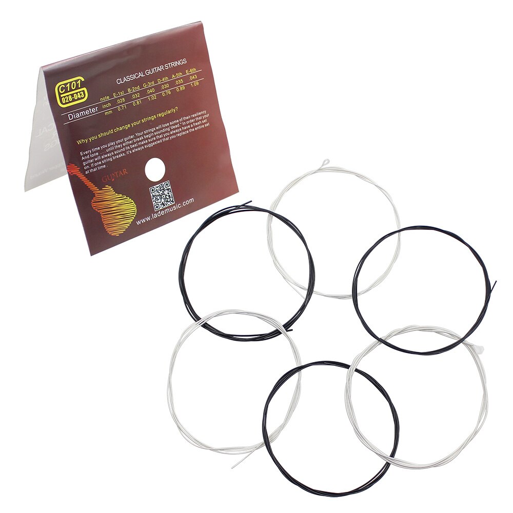 Guitar Strings 6pcs/Set Black Nylon Core Silver-Plated Copper Wound Classical Guitar Strings Set 1st-6th(.028-.043)