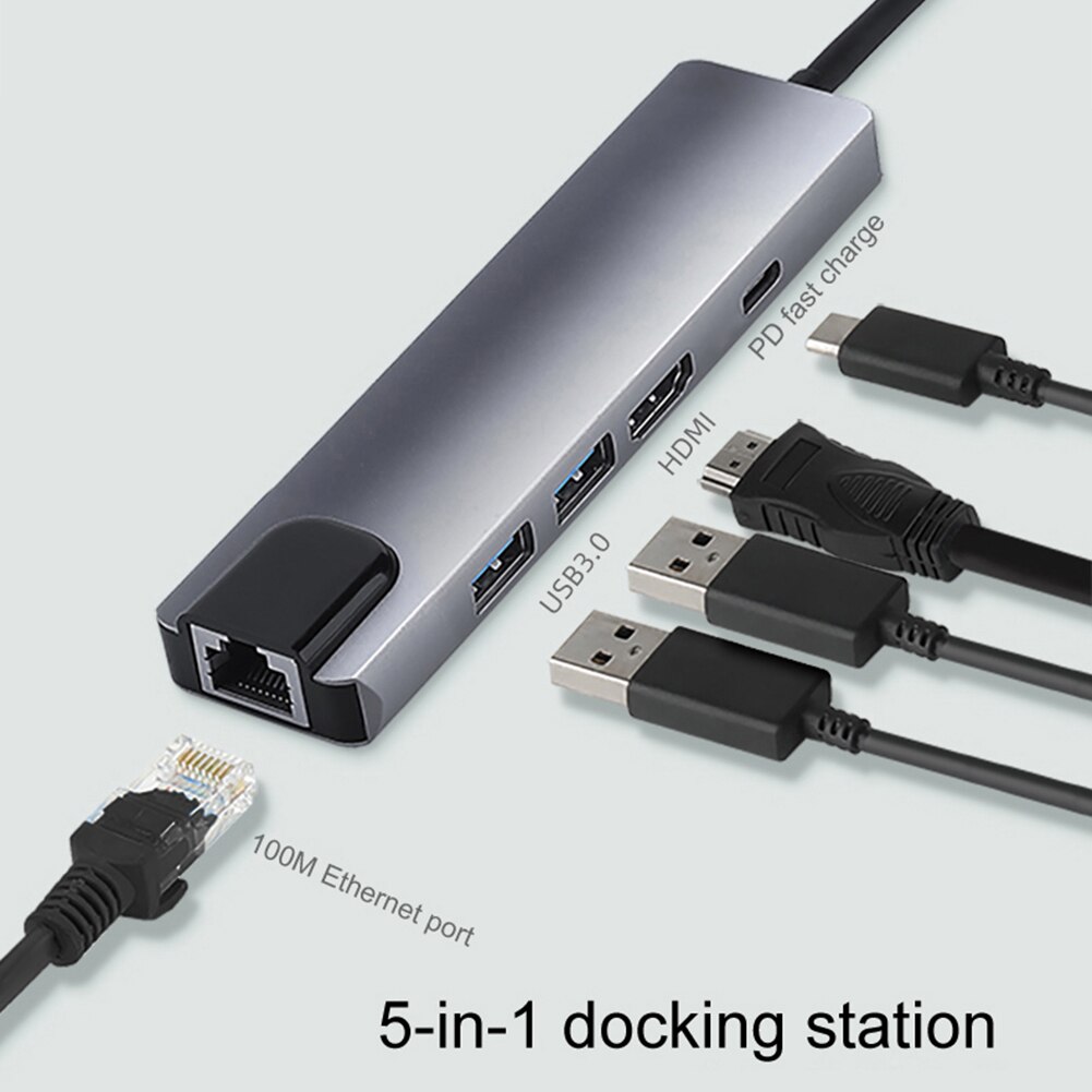 Meerdere Hoge Snelheid Expander Adapter 5 In 1 Usb Type C Hub Adapter Met 4K Hdmi Usb 3.0 2.0 RJ45 Pd Poort Opladen