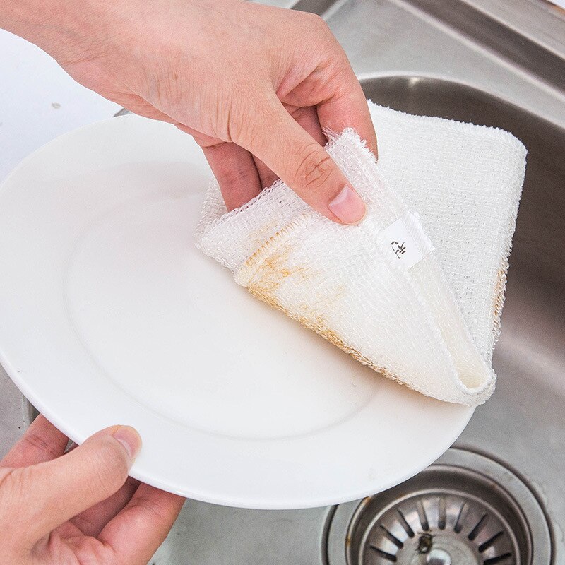 2PCs High Efficient Anti-grease Dish Cloth Bamboo Fiber Washing Towel Magic Kitchen Cleaning Wiping