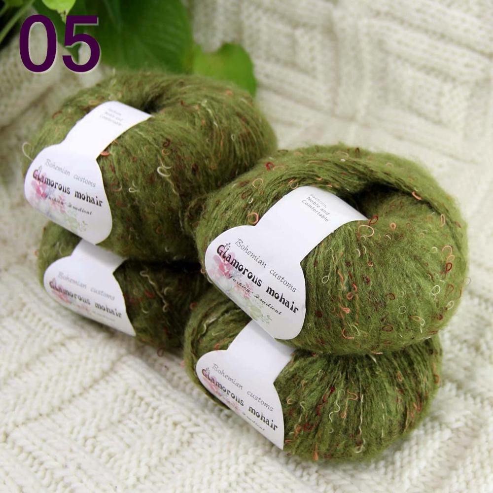 6ballsX50gr Luxe Pluizige Zachte Mohair Sjaals Hand Knit Haak Garen Groen 05