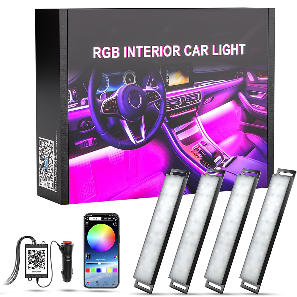 Interior do carro ambiente rgb led luz néon multi-cor sincronização de música dinâmica com controle de aplicativo universal fácil instalação luzes automáticas: Multicor