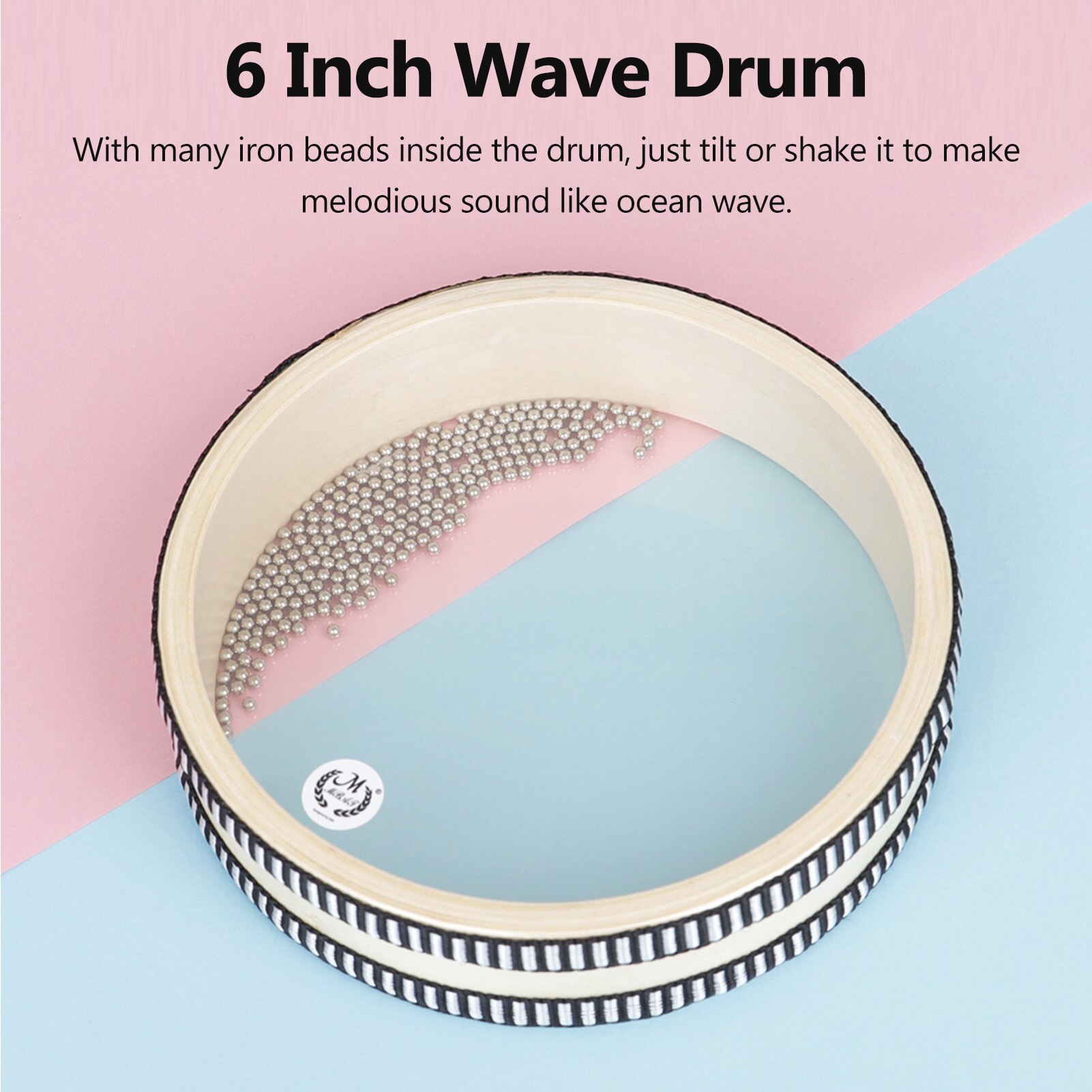 6-inch Transparent Wave Drum Natural Color Ocean Drum Early Educational Percussion Instrument for Children Boys Girls