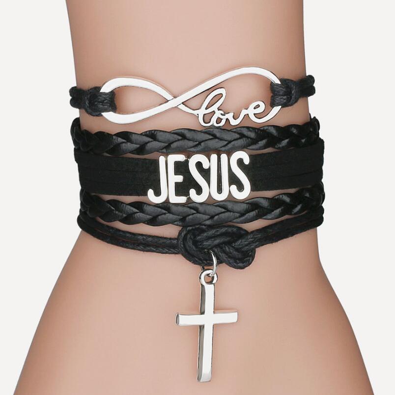 Mode Lederen Jesus Cross Wrap Armband Voor Vrouwen Handgemaakte Zilveren Kleur Infinity Liefde Sieraden Beste Cadeau: 1