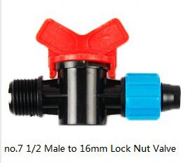 5pcs 16-Kinds Drip Irrigation Tape Ball Valves 1/2" Thread 16mm 20mm 25mm Barbed Connectors Trickle Irrigation Water Pipe Valve: No.7
