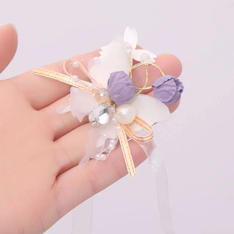 Imitation Pearls Corsage Bracelet Fabric Hand Flowers Girls Bridesmaid Wrist Flowers Wedding Party Accessories Party decor Rose