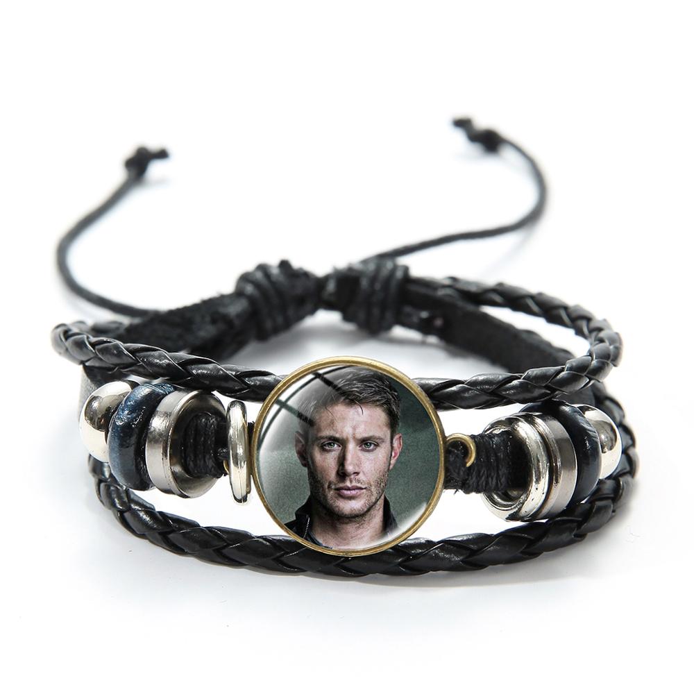 SIAN Supernatural Dean Leather Bracelet Popular TV Supernatural Sam Pentagram Sign Glass Time Gem Adjustable Beaded Bracelet: Style 4