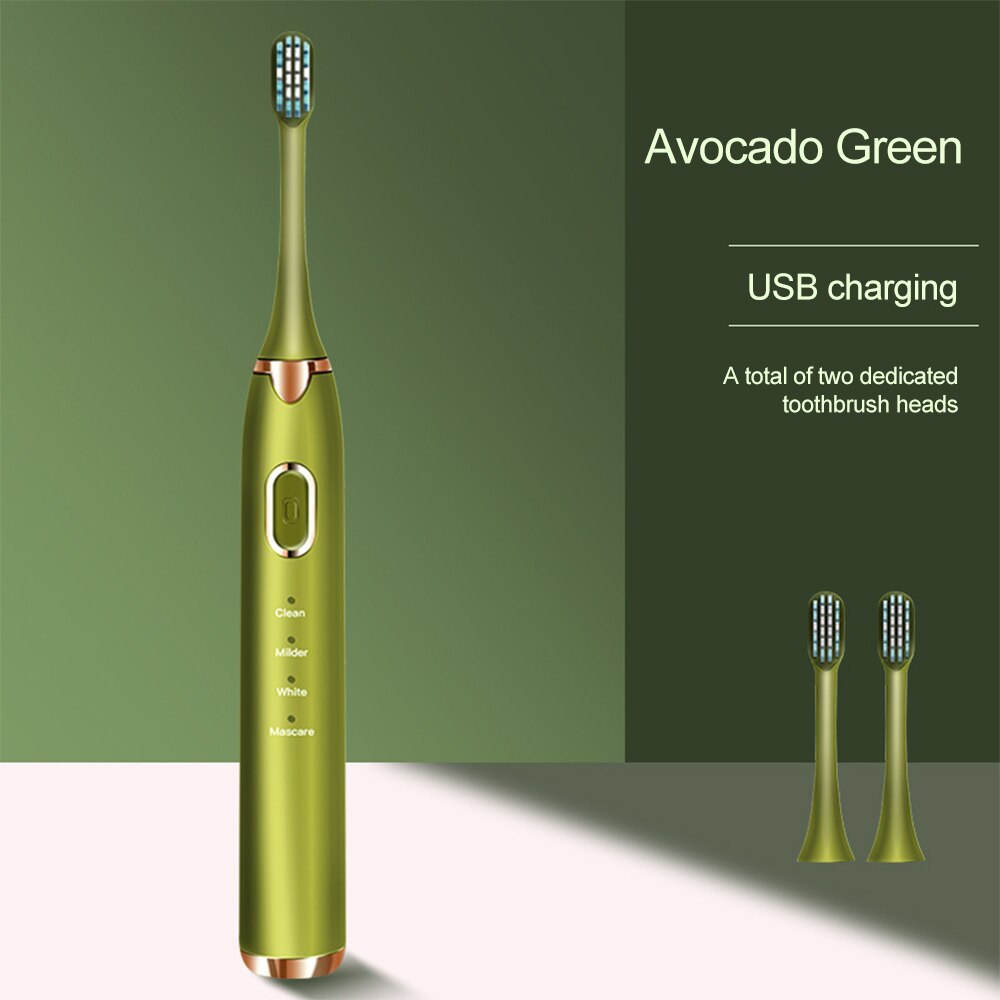 Toothbrush Sonic Electric Toothbrush IPX7 Waterproof 4 Cleaning Mode Sonic Toothbrush 30S Zone Reminder Replacement Brush Heads: Avocado Green