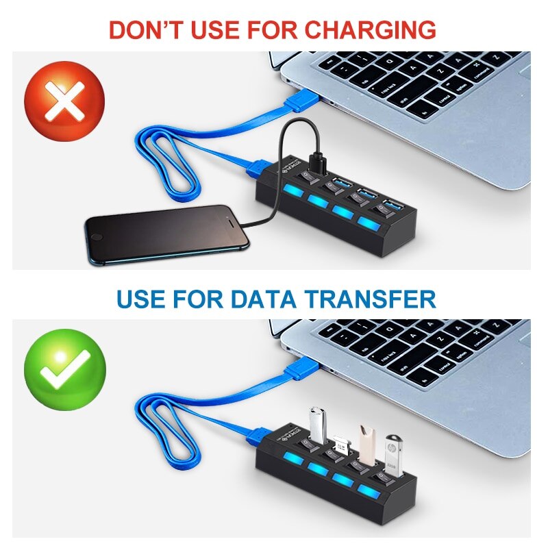 Concentrador de puertos USB 3,0 Multi USB 3,0, expansor de 7 puertos con interruptor, adaptador de luz indicadora para PC, ordenador y portátil