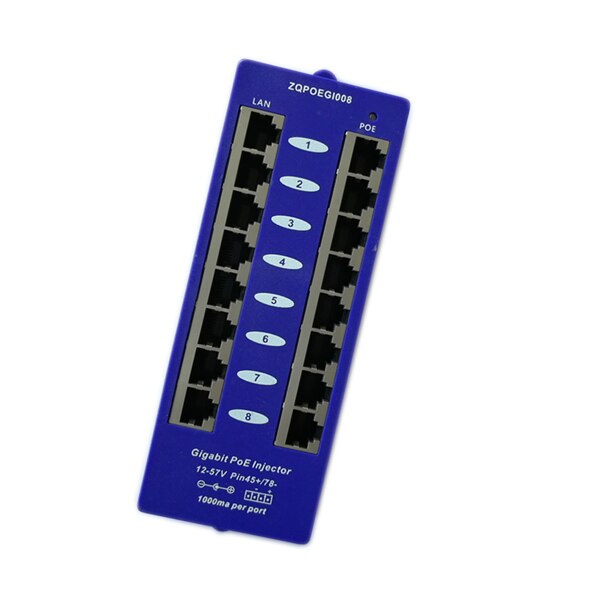 Gigabit Speed Injector for Hikvision Camera ModeAB 802.3at/at Standard Power over Ethernet 8 port PoE injector CCTV accessory: ModeB 1000M