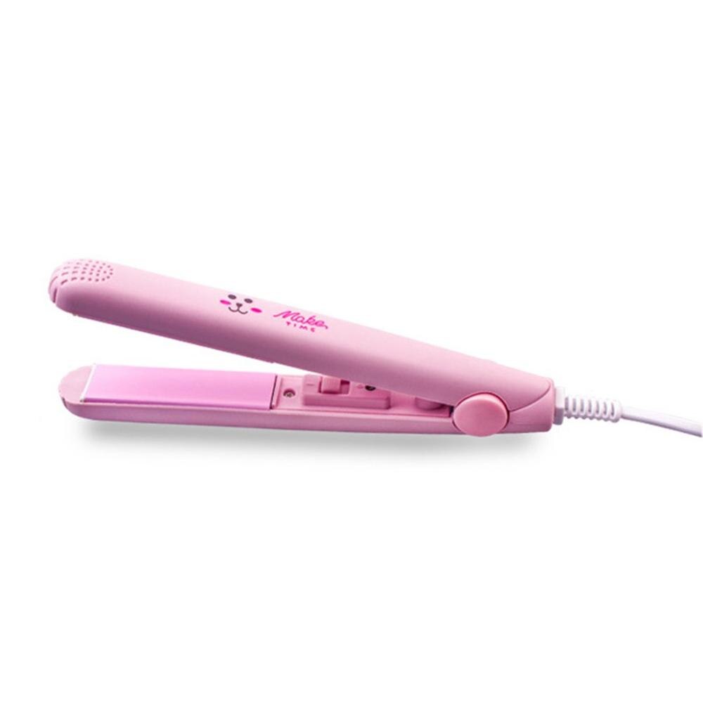 Portable frange défriser les cheveux dessin animé Mini droite Curl sèche et humide bigoudis Portable frange pince électrique rouleau: Pink