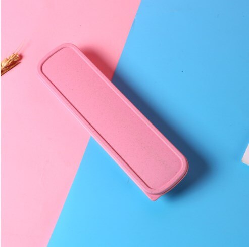 Fork Spoon Box with Lid Wheat Straw Cutlery Box Portable Tableware Cutlery Box Dinner Set Travel Packaging Storage Box Table Set: A-Pink