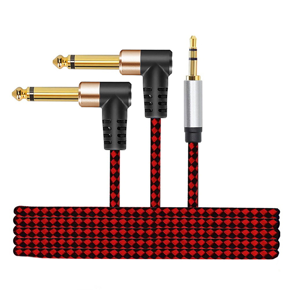 3.5mm Aux Stereo TRS to Dual 6.35mm TS Right Angle Plug 1/8 to 1/4 TS Y Splitter Cord for Smartphone MP3 PC Home Theater Speaker: 3m