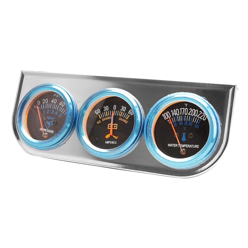52mm Chrome Car Triple Gauge Meter Ammeter Water Temperature Oil Pressure 3-In-1 Combo Kit: Default Title