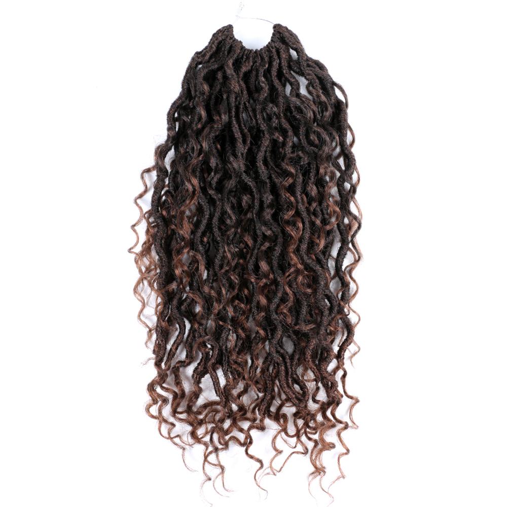 Luxury for Braiding 14" 18" River Goddess Locs Crochet Synthetic Braiding Hair Extensions Ombre Brown Faux Locs With Curly Hair: T1B/30 / 14inches