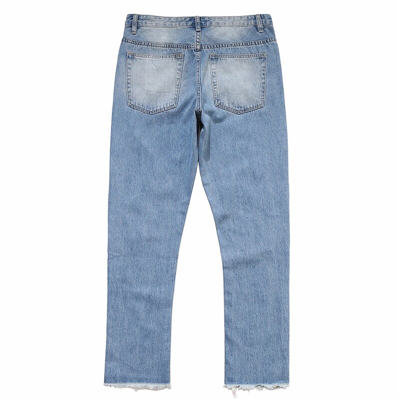 Mænd hofte hofte revet hul syet jeans lynlås denim bukser harajuku streetwear efterår bomuldsbukser bytøj