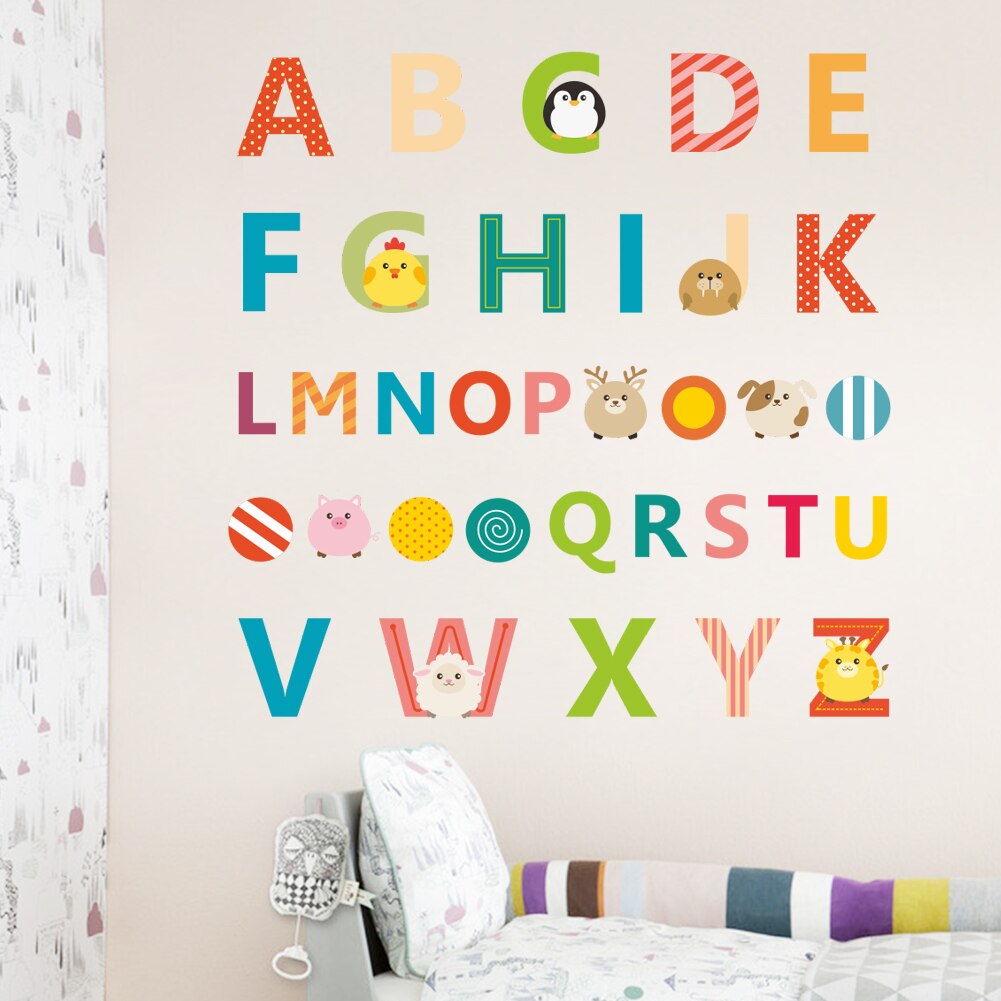 Cartoon number animal 26 letter word wall stickers children&#39;s room kindergarten early education wall stickers letter signs