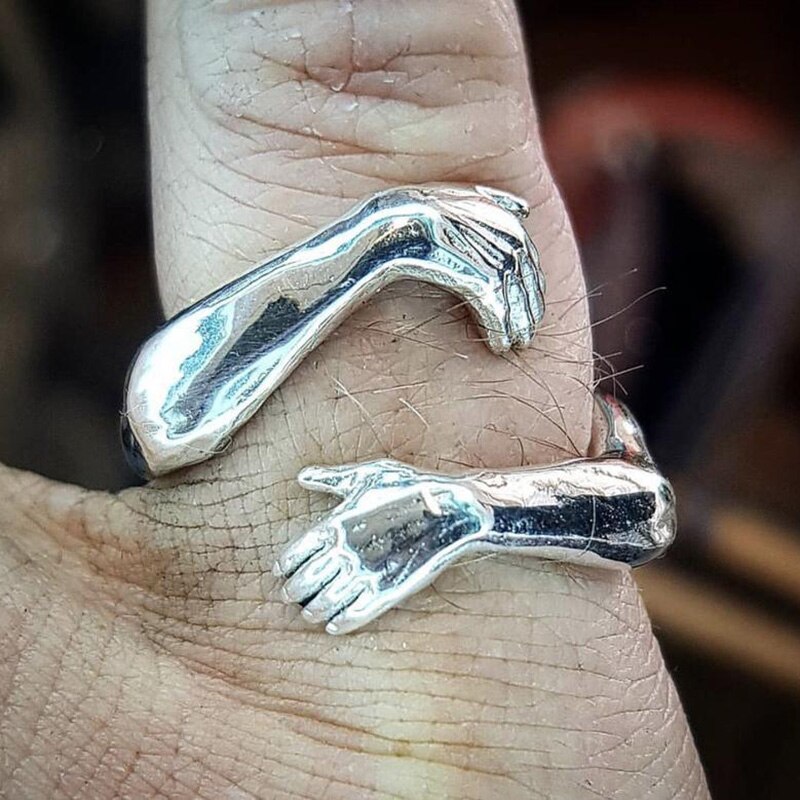 Îmbrățișare gotică mâinile musculare inele pentru femei bărbați inel cu manșetă deschisă reglabilă petrecere inele de cuplu de nuntă bijuterii vintage anillos bague: Argint 1