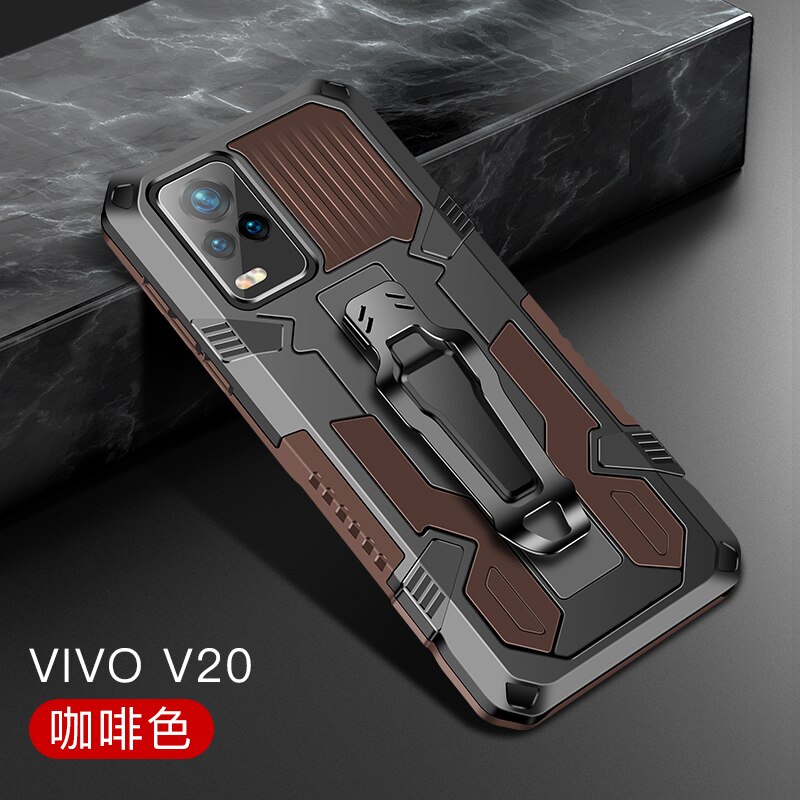 Zbroja etui na Vivo V20 obudowa odporna na wstrząsy futerał na pasek pokrywa dla Vivo V20 etui na telefon VivoV20 etui Funda etui na Vivo V20 SE 2020: For Vivo V20 / Brązowy