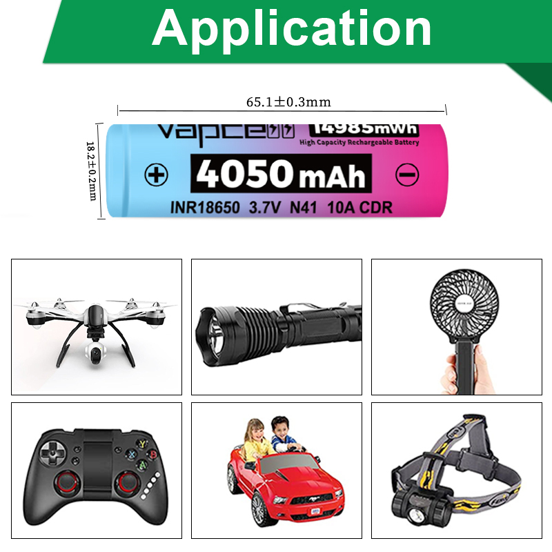 Original Vapcell N41 INR 18650 Battery 4050mah 10A 3.7V Highest Capacity Rechargeable Li-ion Battery for Flashlight Toys