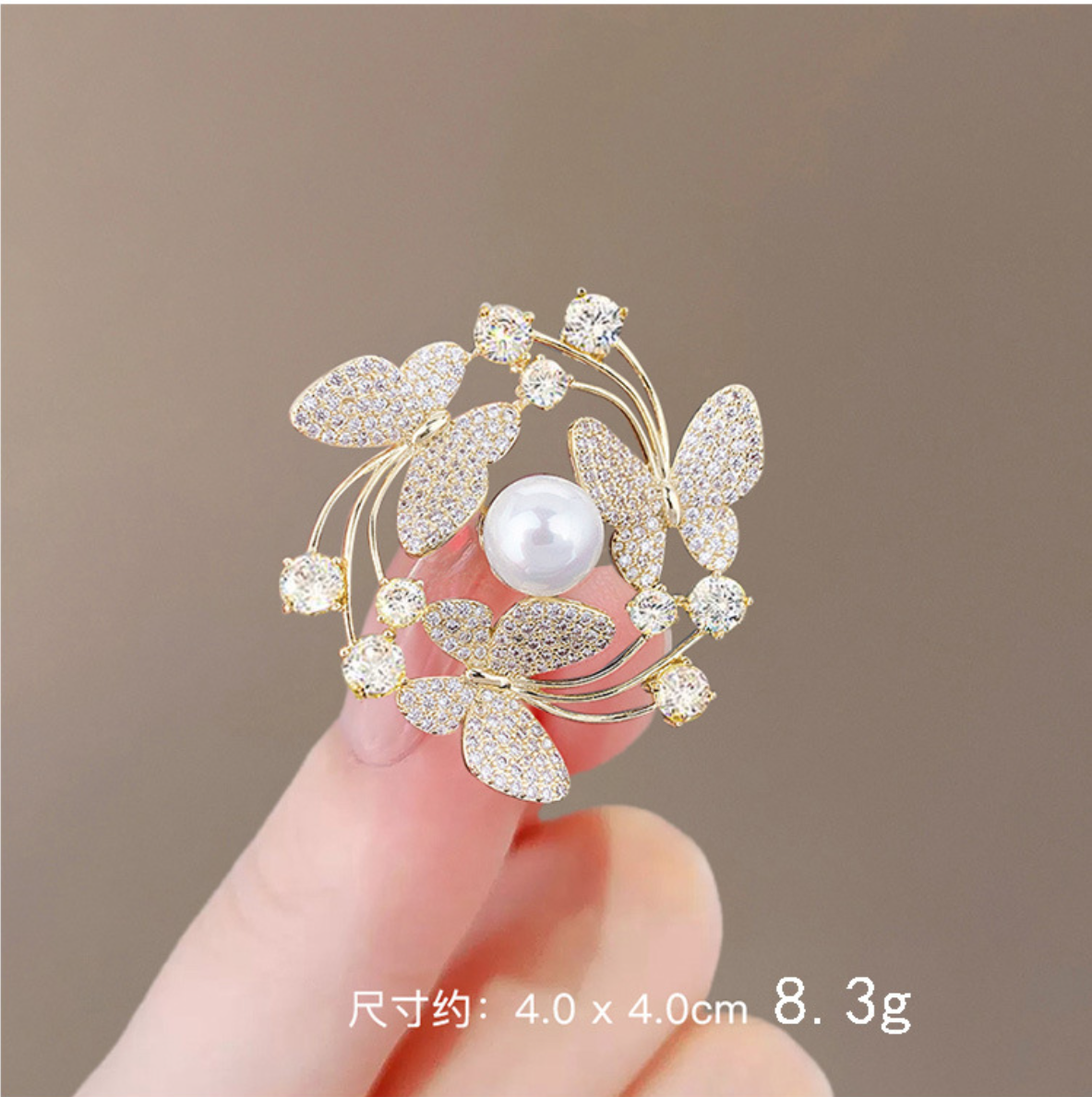 Broches de diamantes de imitación de mariposa y perlas a la para mujer, alfileres de ropa fijos de Metal elegantes, joyería diaria de alta gama al por mayor: Chapado en rodio