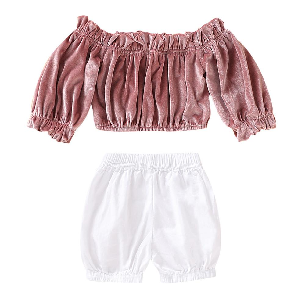 Peuter Kids Baby Meisjes Ruches Ruches Off Shoulder Tops Kinderen Lange Mouw Frilled Schouder Top Shorts Set 0Y-2Y: 80