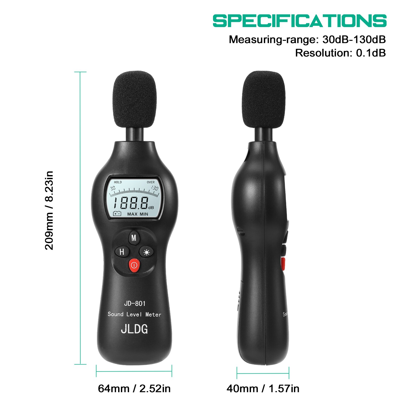 Digital Noise Detector Mini Lightweight High Accuracy Decibel Monitoring Device Sound Level Meter with Backlight ON/OFF Function