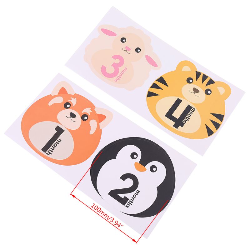 12 Pcs Animal First Year Monthly Milestone Photo Sharing Baby Belly Stickers 1-12 Months J2HD