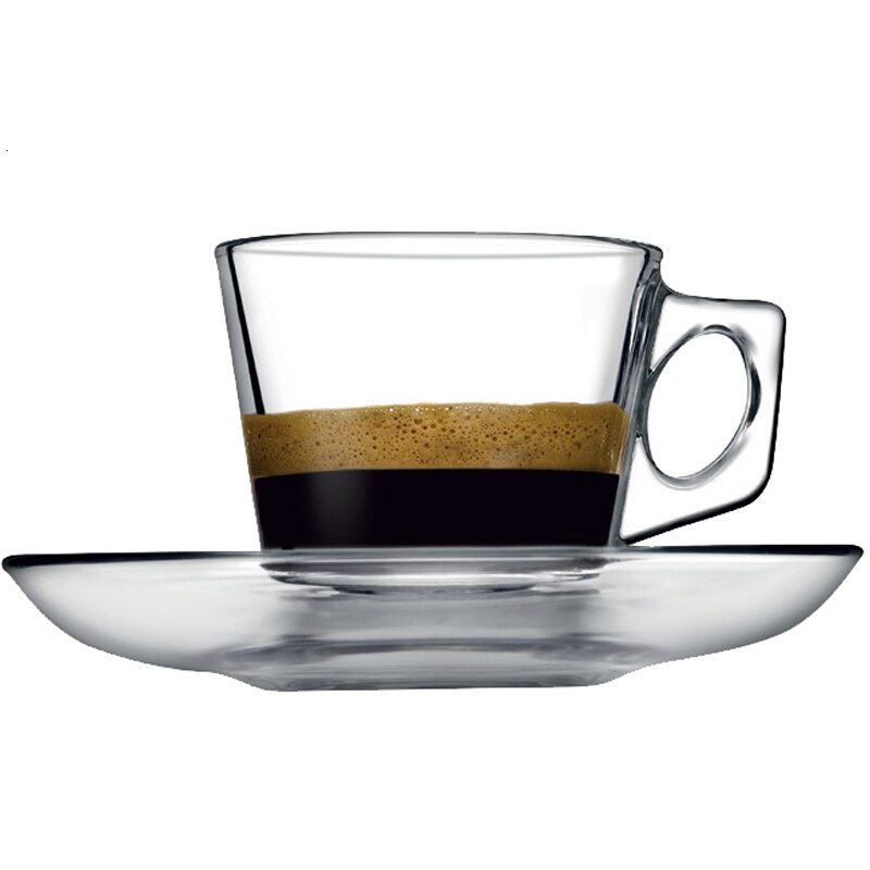 Blyfri glas kaffekop cappuccino størrelse varmebestandig te kop husholdning europæisk italiensk kop med underkop ske tekop 2 stk.
