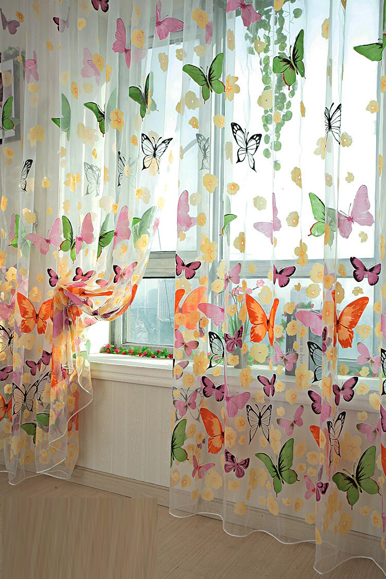 200cm x 100 cm Butterfly Print Sheer Window Panel Curtains Room Divider for living room bedroom Kitchen Room Window Curtain: 1PC-A