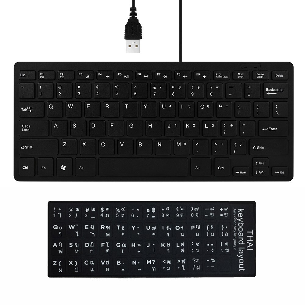 Bedraad Toetsenbord Ultra Dunne Rustige Kleine Size 78 Keys Mini Multimedia Usb Toetsenbord Voor Laptop Pc Met Arabisch Russisch Hebreeuws sticker: zwart
