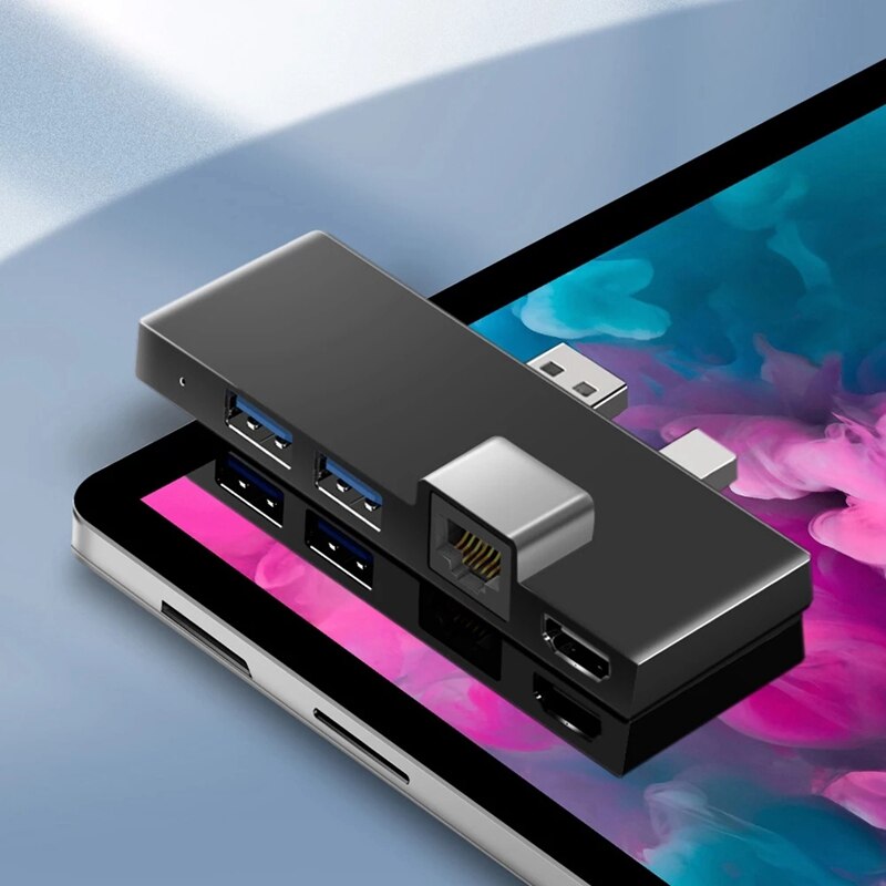 Hub pour Surface Pro 3/USB-C 6, séparateur de Type C à 4K, Compatible HDMI/Gigabit Ethernet /USB3.1/SD TF, 4/5